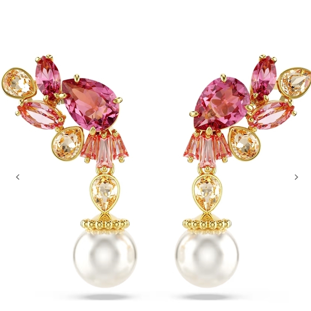 Swarovski Elegant Pink and Gold Pearl Drop Earrings